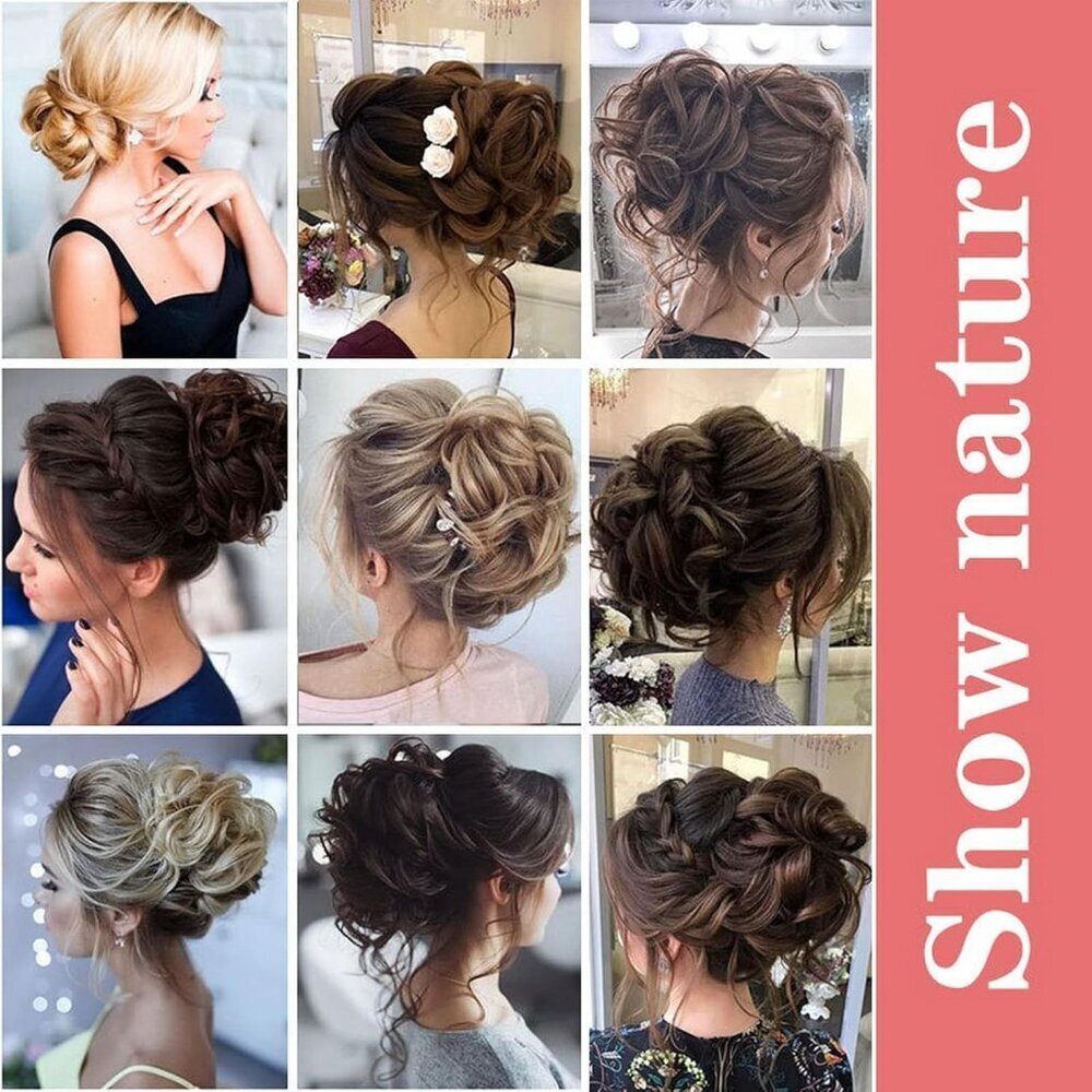 Messy Hair Bun Hair Piece Human Hair Curly Wavy Large for Women Style Accessory - Picture 3 of 4